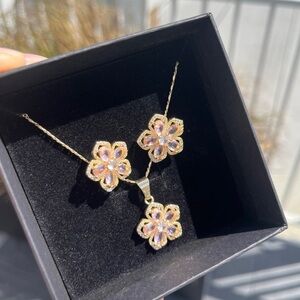 Gold and Pink Cherry Blossom Jewelry Set